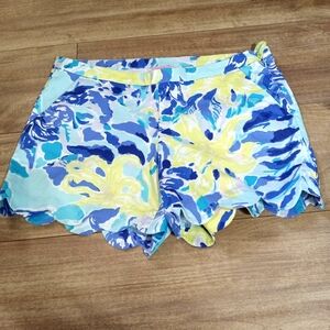 Lilly Pulitzer High Waist Blue and Yellow Tropical Shorts